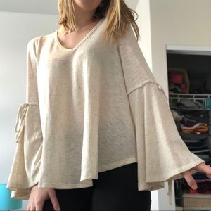 Bell Sleeve Cold Shoulder V-Neck Top